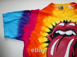 T-shirt Rolling Stones Liquid Blue TAG Tie Dye VINTAGE, Taille (2XL), LOURD/PROPRE/RARE