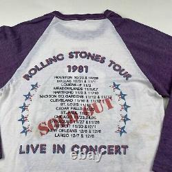 T-shirt Vintage Rolling Stones 1981 à manches raglan 3/4 - Concert - Taille M