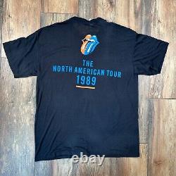 T-shirt Vintage Rolling Stones 1989 Taille XL Tournée Nord-Américaine Noir Ultra-fin