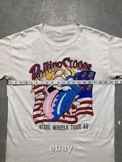 T-shirt Vintage de la tournée Steel Wheels des Rolling Stones de 1989, Taille Large
