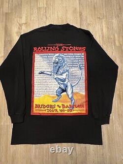 T-shirt à manches longues Rolling Stones vintage des années 90, taille L, tournée Bridges to Babylon 1997-1998