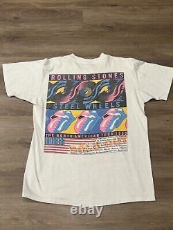 T-shirt de la tournée nord-américaine Vintage 1989 Rolling Stones Steel Wheel Taille Large