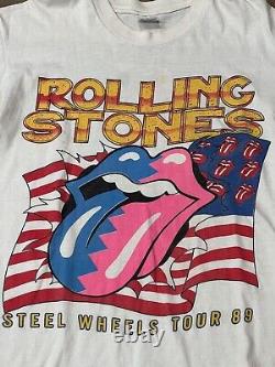 T-shirt de la tournée nord-américaine Vintage 1989 Rolling Stones Steel Wheel Taille Large