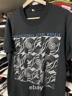 T-shirt de tournée vintage 1989 des ROLLING STONES XL 80s Concert Steel Wheels Band Rock