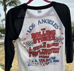 T-shirt du concert de la tournée 1981 du groupe Rolling Stones des années 80, vintage, à manches raglan, très fin en papier, Prince LA.