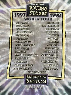 T-shirt du groupe Rolling Stones de la tournée Vintage Bridges to Babylon 1997 en teinture Tie Dye, taille XL