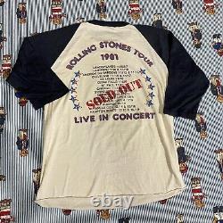 T-shirt graphique à manches raglan de la tournée Vintage The Rolling Stones 1981, taille MEDIUM 50/50 USA.