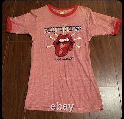 T-shirt rouge de la bande Rolling Stones, taille S, Vintage des années 70, tournée des Amériques 1975.