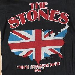 T-shirt tournée nord-américaine 1981 des ROLLING STONES Vtg taille SMALL, couture simple, rock des années 80