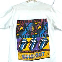 T-shirt vintage de la tournée Rolling Stones Medium 1989, blanc, groupe de rock double face des années 80
