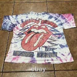 T-shirt vintage de la tournée Rolling Stones Voodoo Lounge 1994, taille XL, motif tie-dye rock.