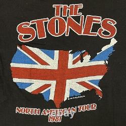 T-shirt vintage des ROLLING STONES des années 80, tournée de 1981, taille large, groupe de musique pop metal rock punk.