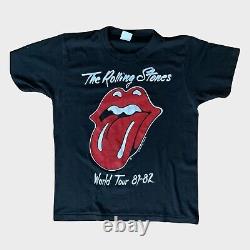 T-shirt vintage original de la tournée mondiale des Rolling Stones 1981-1982 en taille moyenne