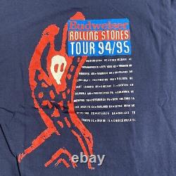 Tour Voodoo Lounge des Rolling Stones, T-shirt bleu Vintage 1994 avec double étiquette Brockum
