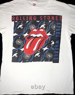 Véritable T-shirt graphique de la tournée Steel Wheels des Rolling Stones, modèle vintage, taille L pour homme