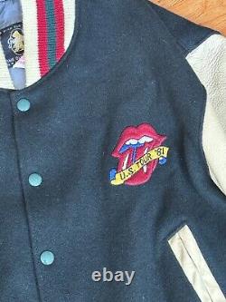 Veste vintage 80s de l'équipe de scène de la tournée Rolling Stones de 1981 en cuir et laine