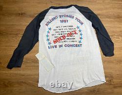 Vintage 1981 Le Rolling Stones Tour en direct en concert Chemise LARGE USA avec le billet