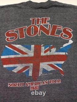 Vintage 1981 Le Rolling Stones Tournée Nord-Américaine Concert Chemise Couture Simple