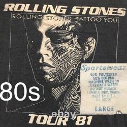 Vintage 1981 Rolling Stones T-shirt World Tour Tattoo Taille Très Rare L