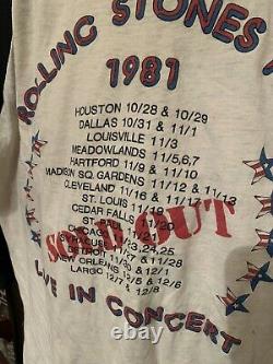 Vintage 1981 Rolling Stones Tour 3/4 Manches Maillot De Baseball 80s Band Tee Large