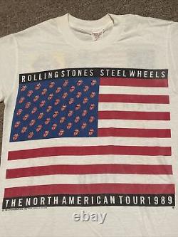 Vintage 1989 Hommes Petit Rolling Stones Steel Wheels Tour T-shirt À Maille Unique