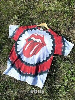Vintage 2002 Rolling Stones Tie Bande De Teinture Tee Liquid Blue Pink Floyd Metallica