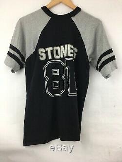Vintage 80s The Rolling Stones USA Tour 1981 Black Grey Jersey T-shirt Petit