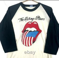 Vintage Les Rolling Stones 1891 Le Tricots Raglan Chemise Taille Large Double Face