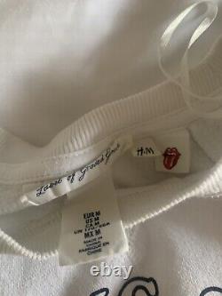 Vintage RARE White Rolling Stones Sequin Sweatshirt Femme Taille Moyenne H&M équipage