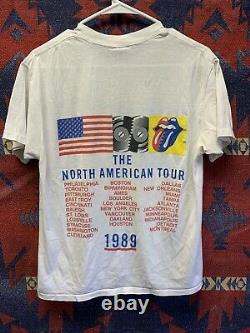 Vintage Rolling Stones 1989 Tour T Shirt Sz L Roues En Acier