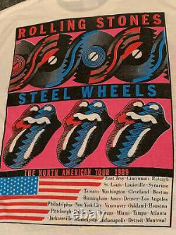 Vintage Rolling Stones Shea Stadium 1989 Concert T-shirt Steel Wheels USA Tour