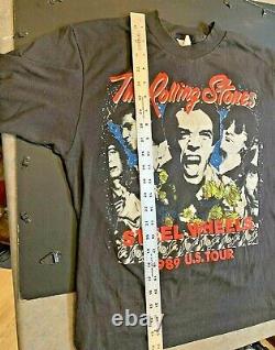 Vintage Rolling Stones Steel Wheels 1989 Us Tour Black Homme L T-shirt