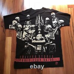 Vintage Rolling Stones Voodoo Lounge 94/95 Tour Black Skeleton Print T Shirt XL