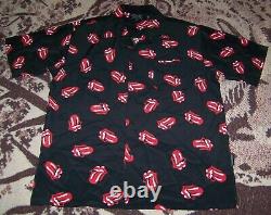 Vintage The Rolling Stones Lèvres Art Dragonfly Polyester Robe Bouton Shirt Sz L