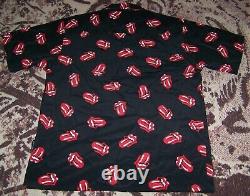 Vintage The Rolling Stones Lèvres Art Dragonfly Polyester Robe Bouton Shirt Sz L