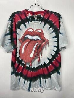 Vintage The Rolling Stones Tie Dye T Shirt Liquid Blue Single Stitch Mens XL USA