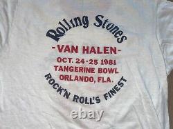 Vtg 1981 Rolling Stones Us Tour Chemise Moyen Concert Van Halen Tangerine Bowl