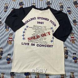 Vtg 1981 The Rolling Stones Tour Graphic Raglan T Shirt Adulte Moyen 50/50 USA
