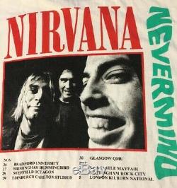 Vtg 90 Nirvana Tour Britannique De Nevermind Shirt L Kurt Cobain Sonic Youth Pearl Jam Acdc