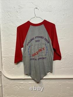 Vtg Rolling Stones 1981 World Tour Tee-shirt De Concert Taille M Sold Out Manche Rouge