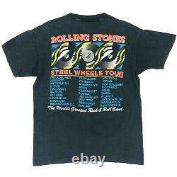 Vtg Rolling Stones'89 Steel Wheel Tour Sz. T-shirt Moyen À Simple Bâton Villes