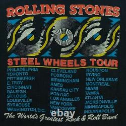 Vtg Rolling Stones'89 Steel Wheel Tour Sz. T-shirt Moyen À Simple Bâton Villes